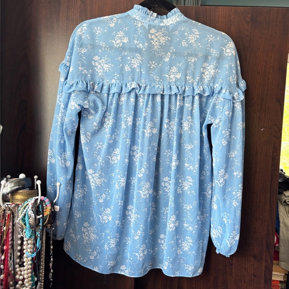 Zara Blue Ruffled Long Sleeve Blouse - Picture 13 of 14